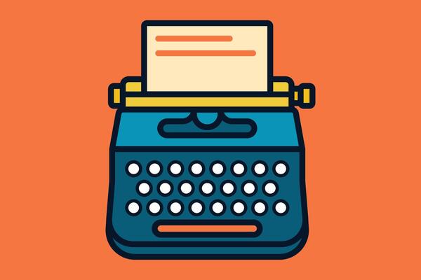Vintage Typewriter Illustration Retro Writing Machine in Flat Cartoon Style