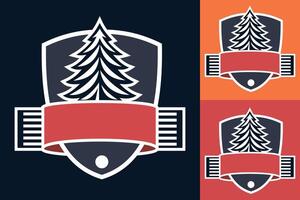 A logo for a pine tree with a ribbon on it vector