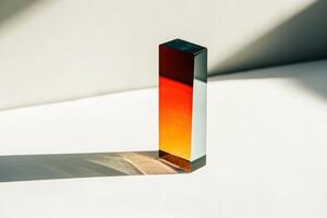 Sleek rectangular prism casting an intriguing gradient shadow indoors photo