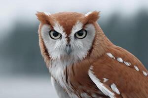 Brown owl perched gracefully in a snowy landscape during winter photo