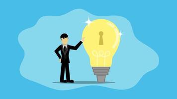 Businessman owner standing with light bulb idea locked with padlock for patents vector