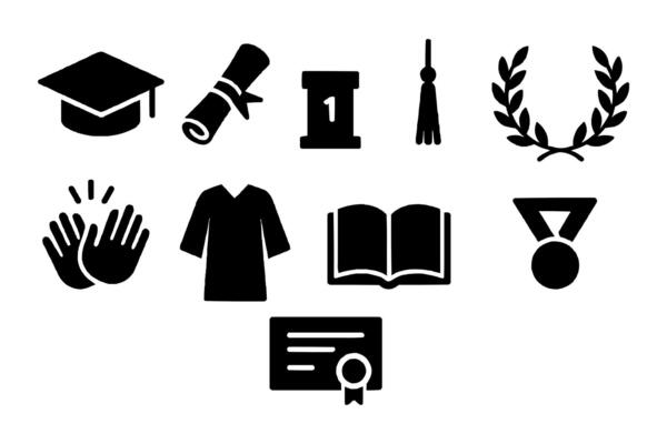 Graduation Icons Set for Education and Academic Achievement Themes