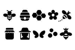 Bee Icon Set Silhouette Collection with Honey Elements for World Bee Day vector