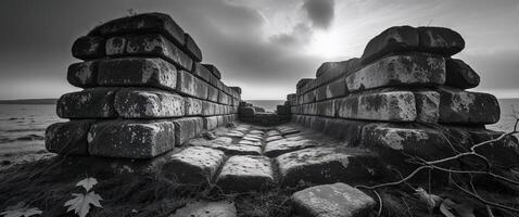 Ancient Stone Structure Archeological Find. photo