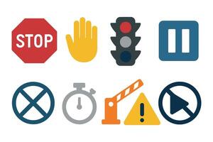 Traffic Control Icons Stop Caution Signal Alert Pause Symbols vector
