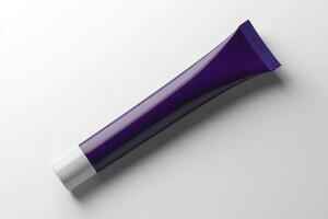 Purple cream tube mockup isolated on white background with sharp detail and minimalistic aesthetic photo