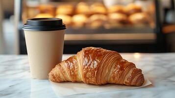 Nice Classic Breakfast Setup Featuring a Freshly Baked Croissant photo