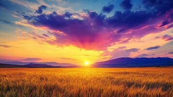 A Breathtaking Sunset Over a Vast Field of Golden Grass photo