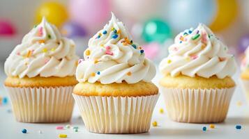 Delightful Display of Cupcakes Set Against a Soft Background photo