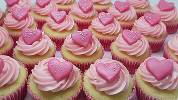 A delightful array of pink cupcakes each adorned with sprinkles photo