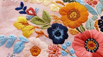 A close-up view of a fabric with an embroidered design photo