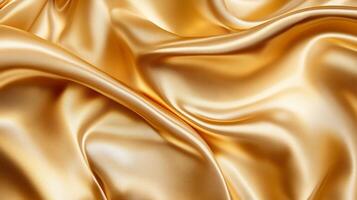 A close-up of luxurious golden silk fabric photo