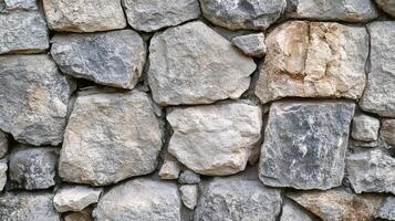 A nicdetailed close-up of a stone wall constructed with natural stones photo