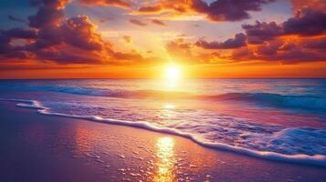 A Breathtaking scene of a sunset at the beach photo