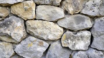 A Detailed close-up of a stone wall constructed with natural stones photo