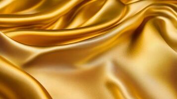 Close-up image of luxurious golden silk fabric photo