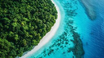 A breathtaking view of a tropical island surrounded by water photo