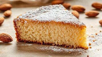 A Delectable Slice of Almond Cake Presented on a Plate photo