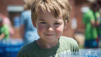 Child engaging in play at summer camp outdoor setting candid shot photo