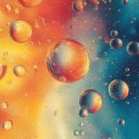 Mesmerizing macro shot of vibrant, colorful bubbles suspended in a liquid, creating an abstract design. photo
