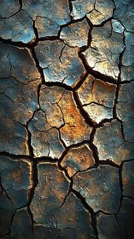 intrincado grietas y texturas crear un sorprendentes monitor en el tostado superficie de el tierra. foto