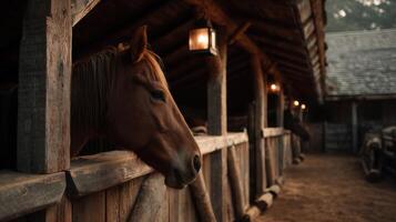 Horses relaxing in barn rural stable warm environment close-up photo