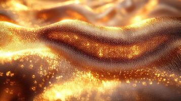 Close-up of golden fabric with a shimmering and luxurious texture, creating a stylish background. photo