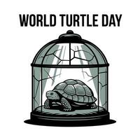 world turtle day logo with a turtle inside a cage vector