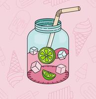 Refreshing Sour Green Lime and Red Lemon Citrus Juices Served in Glass Jars with Ice and Straws for Summer Beach Enjoyment, Perfect for Hot Tropical Vacation Days vector