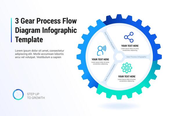 3 Gear Process Flow Diagram Infographic Template