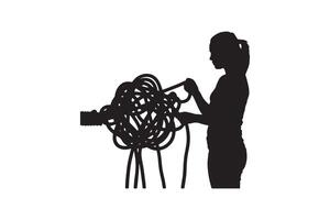 Problem Solving Metaphor - Woman with Tangled Yarn Silhouette design vector