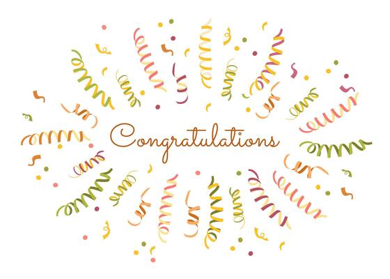 Greeting card with confetti explosion, streamers and text in the center. illustration for greeting card, poster, poster, banner.