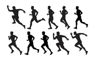 Silhouette men running collection in black isolated on a white background illustration. vector