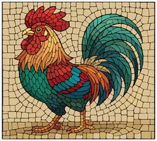 Rooster illustration in mosaic design, colorful wire frame for background design. vector