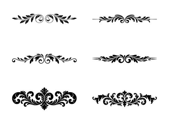 Collection of elegant black flourishes and decorative border elements on white background