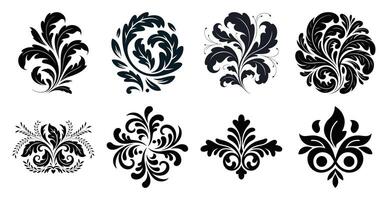 Collection of elegant black floral design elements for various decorative and creative purposes vector