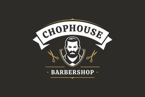 Barber Shop Retro Logo with Vintage Shield Design and Scissors Elements vector