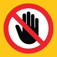 Prohibited touch sign with bold red slash used in safety zones, industrial sites, and restricted areas to prevent contact, protect equipment, or avoid injury. vector