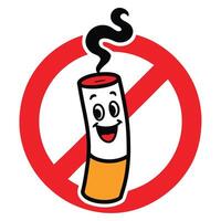 Funny No Smoking Sign with Cartoon Cigarette Character and Red Slash Circle, Health Awareness Design for Public Areas and Campaigns vector