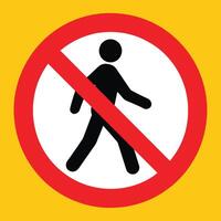 Flat red slash design shows no pedestrian access. Used for roads, work zones, or safety areas to prevent walking and unauthorized entry in restricted or dangerous environments. vector