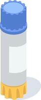 Glue stick featuring a blue cap and vibrant yellow adhesive stands on a clean white background, casting a shadow, ready for various school or office projects and creative tasks vector