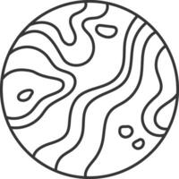 Minimal black and white illustration of a planet featuring craters, wavy lines, and a circular shape, suitable for various design projects related to space, astronomy, or abstract concepts vector