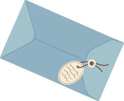 Closed light blue envelope, sealed with string and adorned with an oval tag, suggesting personal or official communication, isolated against a clean white background vector