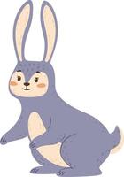 Charming purple bunny with long ears and a cream colored belly stands on two legs, its simple design perfect for children's books or playful projects vector
