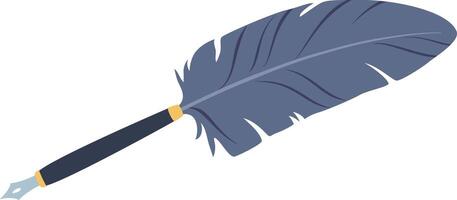 Quill pen featuring a dark blue feather and elegant nib resting on a clean white background, symbolizing creativity, vintage charm, and the art of writing throughout history vector