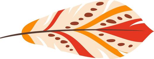 Light and airy, a colorful feather with delicate brown dotted stripes floats gently, infusing designs with a whimsical touch and showcasing nature's artistry in vibrant hues vector