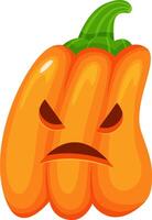 Orange Halloween pumpkin featuring an angry face with menacing eyes and a frowning mouth, adding a spooky touch to Halloween projects and autumn celebrations vector