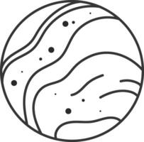 Simple line art illustration of a planet with wavy lines and dots, evoking a sense of cosmic energy and minimalist design, perfect for space themed projects vector
