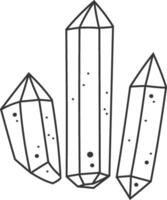 Minimalist line art depicts three crystals, symbolizing healing, energy, and connection to spirituality, perfect for wellness and esoteric designs vector