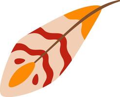 Light orange feather featuring red stripes and delicate orange details floats gently against a white background, creating a calming and decorative image with a serene, minimalist style vector